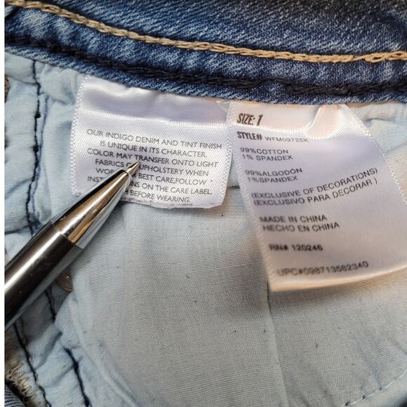 WALLFLOWER Teen Girls Jr Straight Leg Cuffed Distressed Jeans 1 Jr Blue Denim - Picture 6 of 10